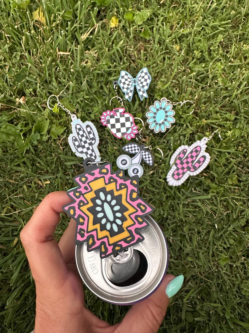 Wild West Pop™ Collection Tab Opener Keychain | Western Keychain Charm | Cowgirl Gift | Turquoise Drink Accessory