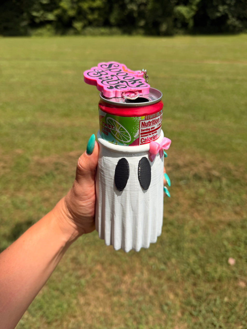 The Ghostie™ Slim Can Koozie | Cute Halloween Ghost Can Holder | 3D Printed Coquette Ghost | Fits 12 oz Slim Cans | Fall Drink Sleeve