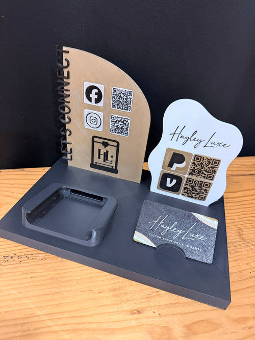 Custom Business Payment Stand | Personalized QR Code & Social Media Display | Shopify or Square Reader Holder
