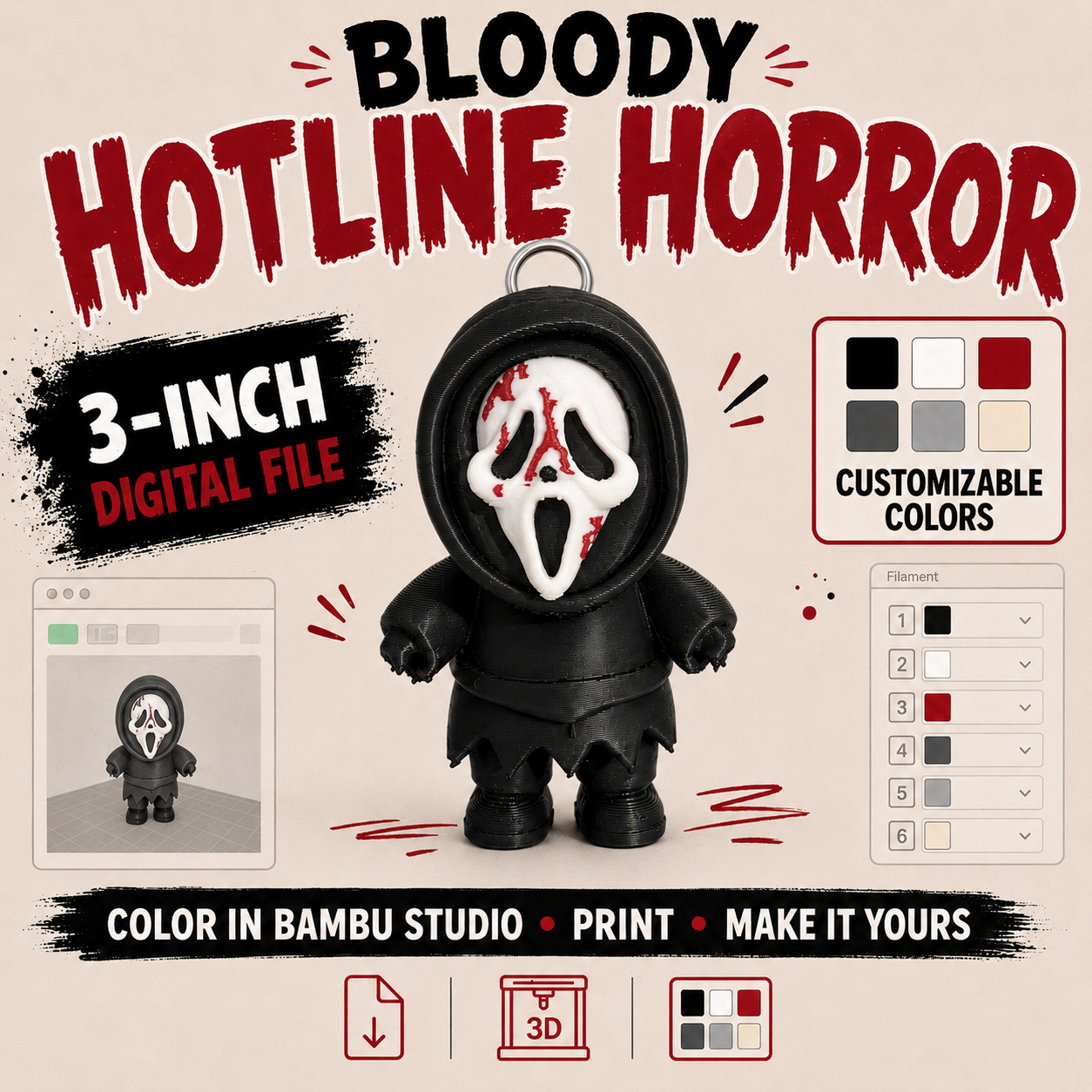 Bloody Hotline Horror | Customizable 3D Printing 3MF File