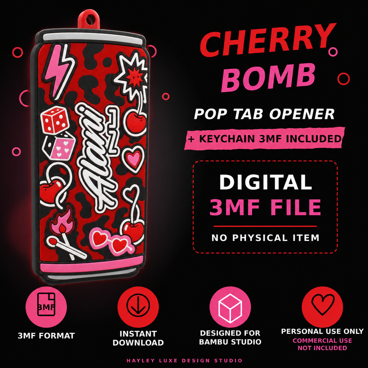 Cherry Bomb Pop Tab Opener & Keychain 3MF File | Digital Download
