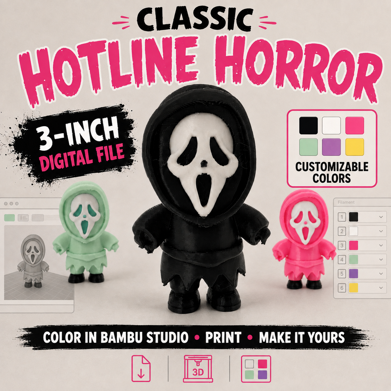 Classic Hotline Horror | Customizable 3D Printing 3MF File