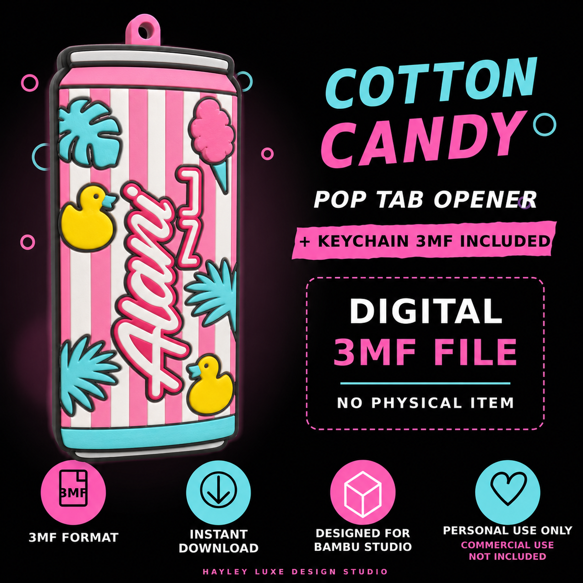 Cotton Candy Pop Tab Opener & Keychain 3MF File | Digital Download