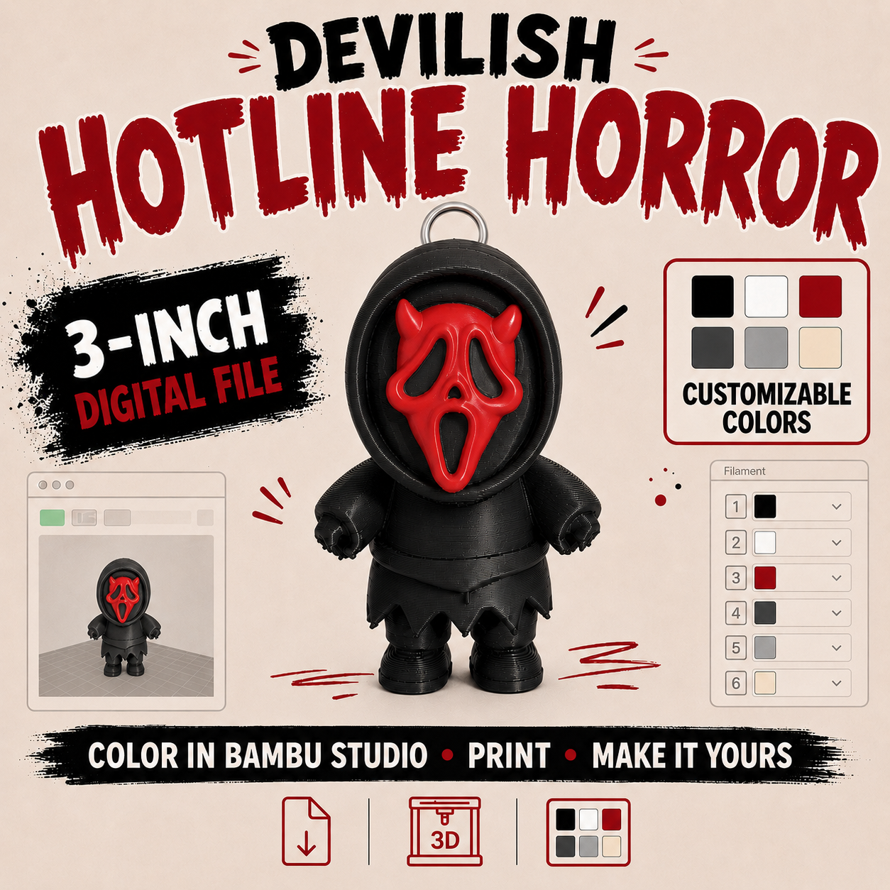 Devilish Hotline Horror | Customizable 3D Printing 3MF File