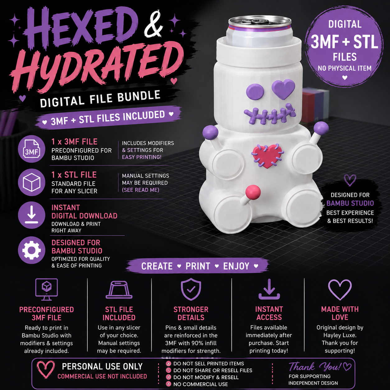 Hexed & Hydrated Digital 3D Printing Files 3MF & STL