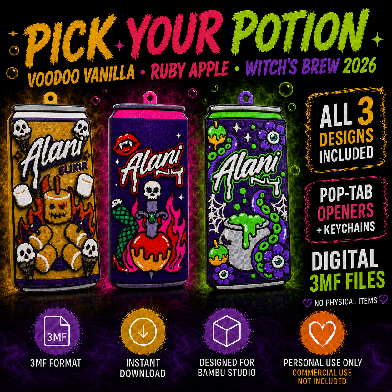 Pick Your Potion Pop Tab & Keychain 3D Printing 3MF File Bundle