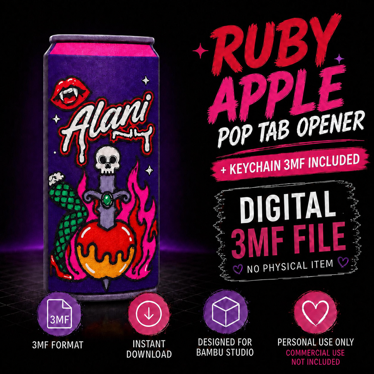 Ruby Apple Pop Tab & Keychain 3D Printing 3MF Files