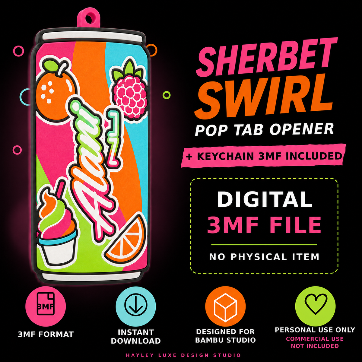 Sherbet Swirl Pop Tab Opener & Keychain 3MF File | Digital Download