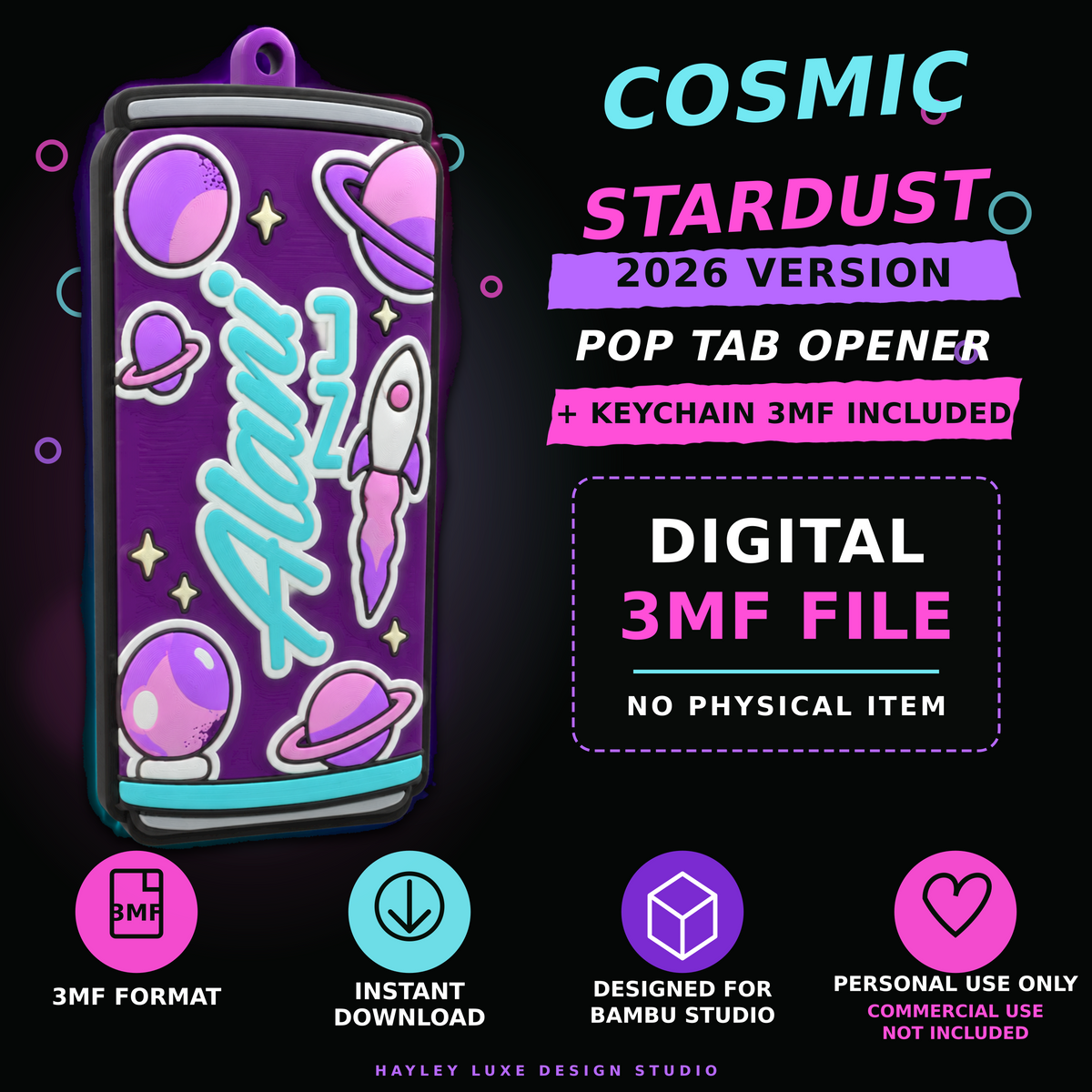 Cosmic Stardust Pop Tab Opener & Keychain 3MF File | Digital Download