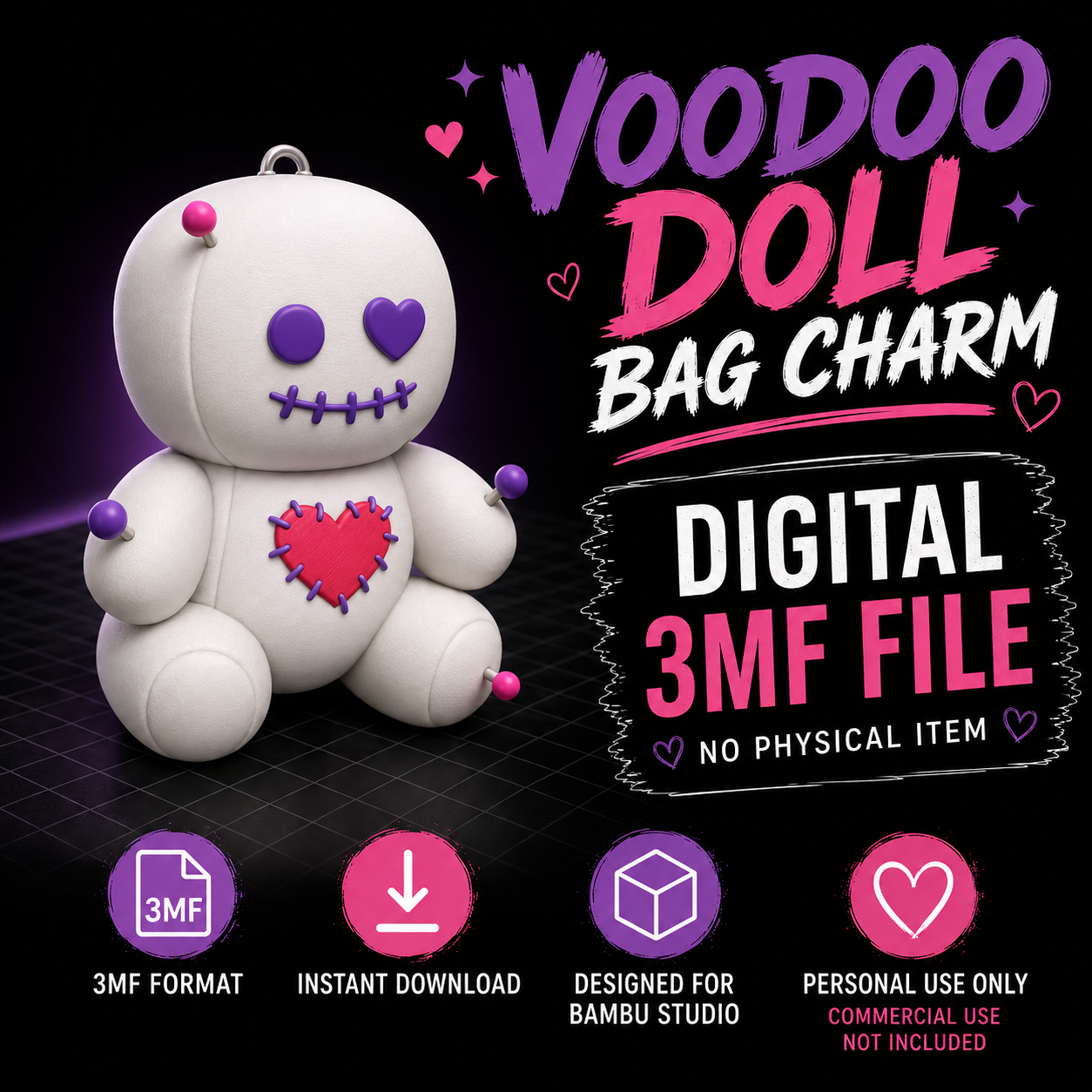 Voodoo Doll Bag Charm 3D Printing 3MF File