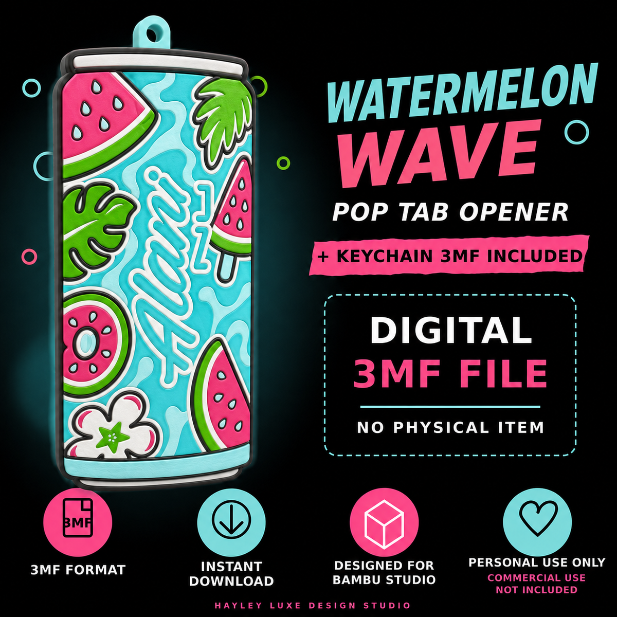 Watermelon Wave Pop Tab Opener & Keychain 3MF File | Digital Download