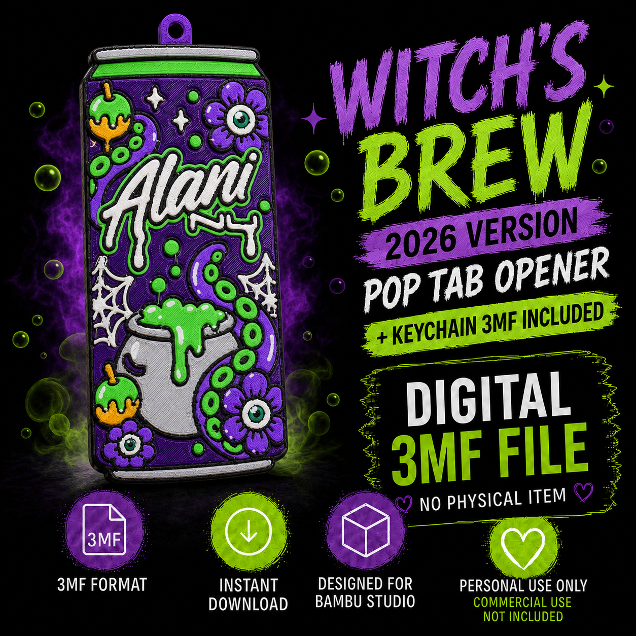 2026 Witches Brew Pop Tab & Keychain 3D Printing 3MF Files